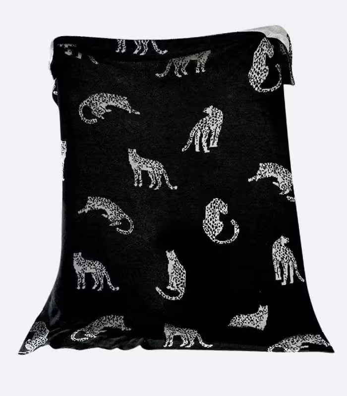 Leopard Blanket Throw Knitted Black & White 1 kg Acrylic