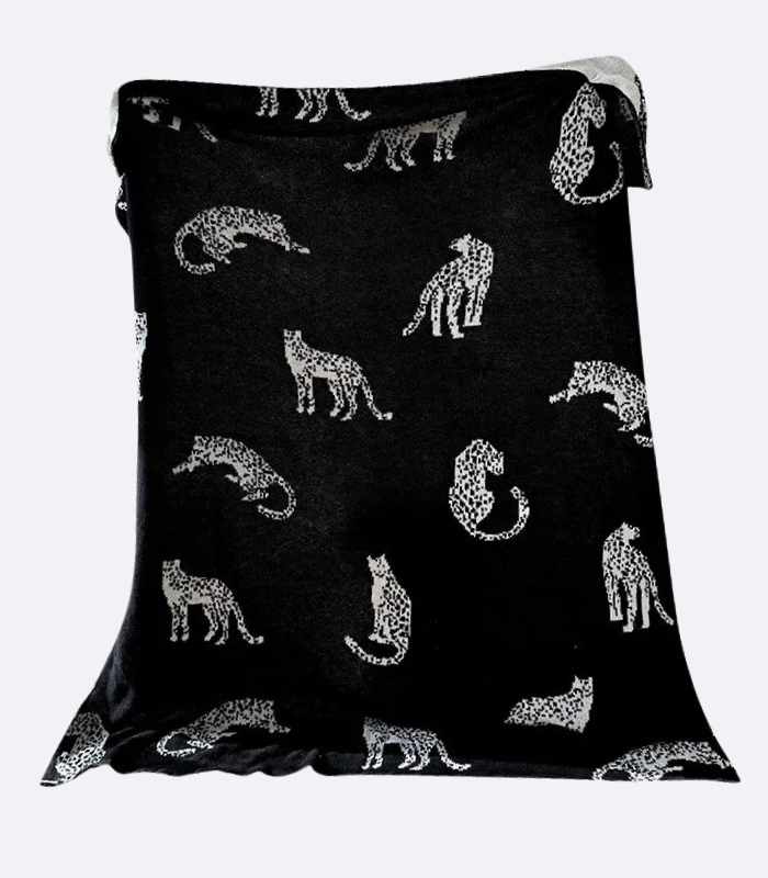 Leopard Blanket Throw Knitted Black & White 1 kg Acrylic