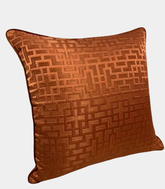 Geometric Cushion Cover Fernwood Jacquard Velvet Woven 45x45 cm Copper