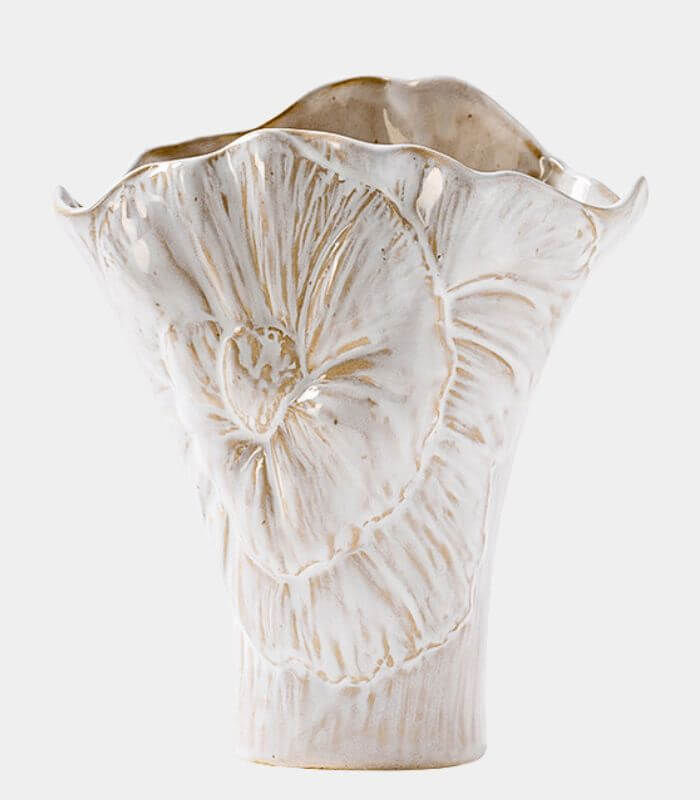 Fleur Blanc Ceramic Tabletop Vase - Hand-Crafted Floral Design 20cm (7.87inch) Creamy white