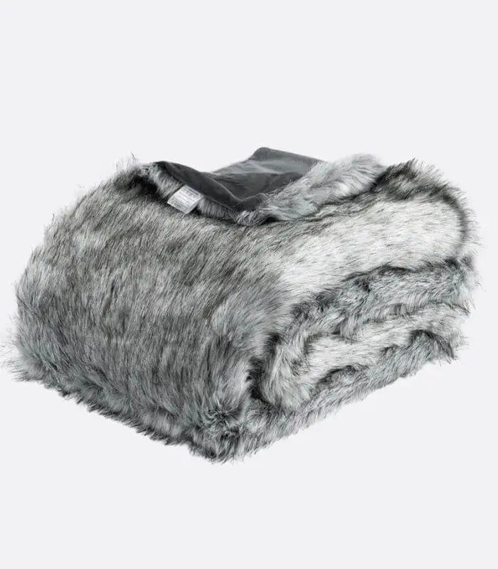 Faux Fur Throw Blanket Soft Thick Grey