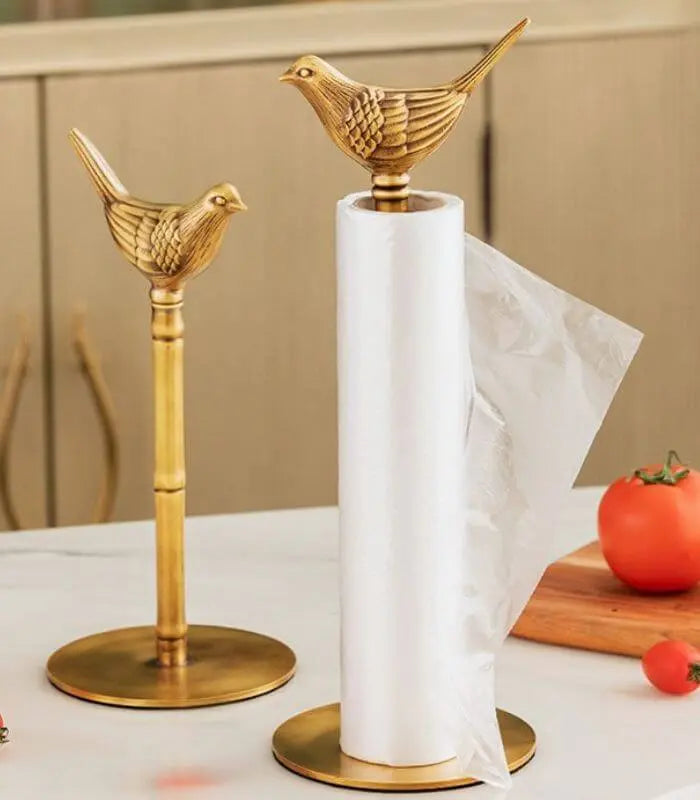 Brass Kitchen Paper Towel Holder with Decorative Bird Top