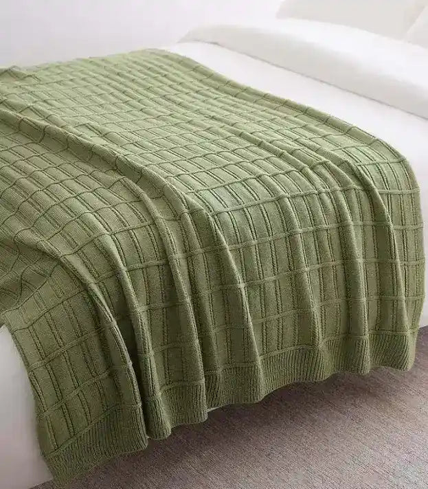 Textured Grid Knit Throw Blanket | Modern Comfort for Bed or Sofa