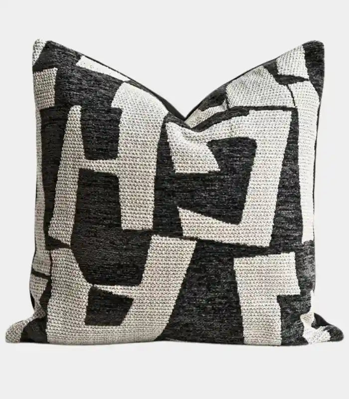 Abstract Geometric Jacquard Cushion Cover — Monochrome Woven Textile
