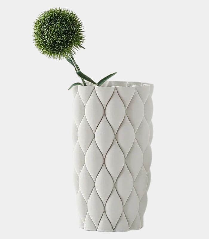 Artisanal 3D Printed Quilted Ceramic Vase - Modern Geometric Design 26.4 cm