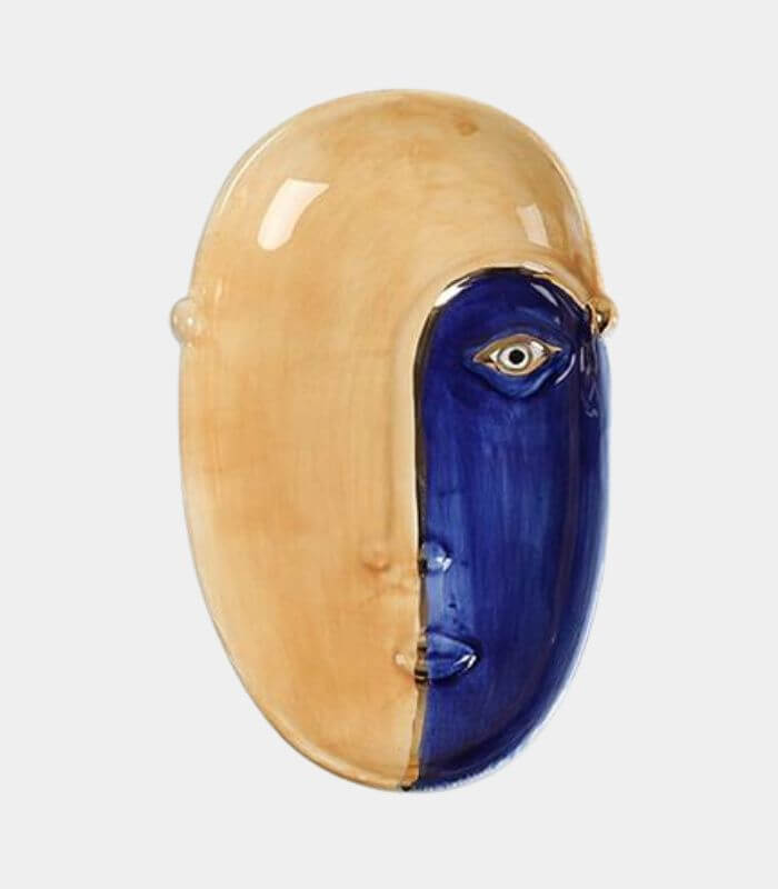 Artisanal Dual-Tone Face Ceramic Decorative Dish | Modern Abstract Art Catchall Tray