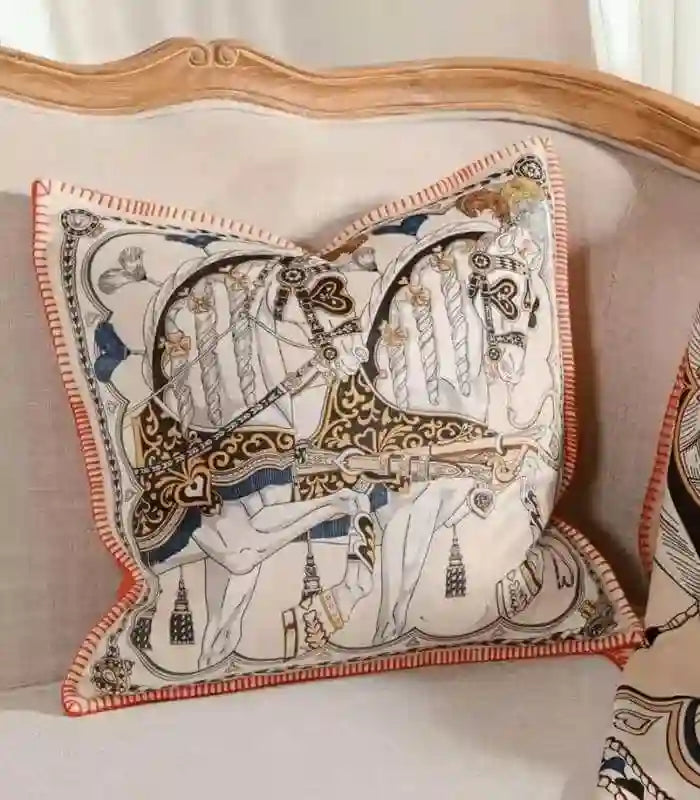 Equestrian Horse Print Cushion Cover 45 cm (18 in) – Polyester Cotton Blend, 2 Colours – Elegant Decorative Throw Pillow