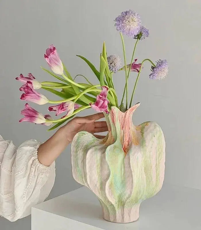 Calista Sculptural Ceramic Vase – Artisan Hand-Painted Botanical Form 34 cm