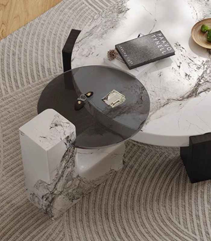 Marble & Glass Side Table 44 cm