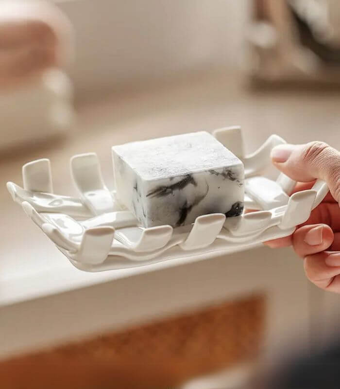 Gewebte Keramik-Seifenschale - Modernes Badezimmer-Accessoire Weiß 15 cm