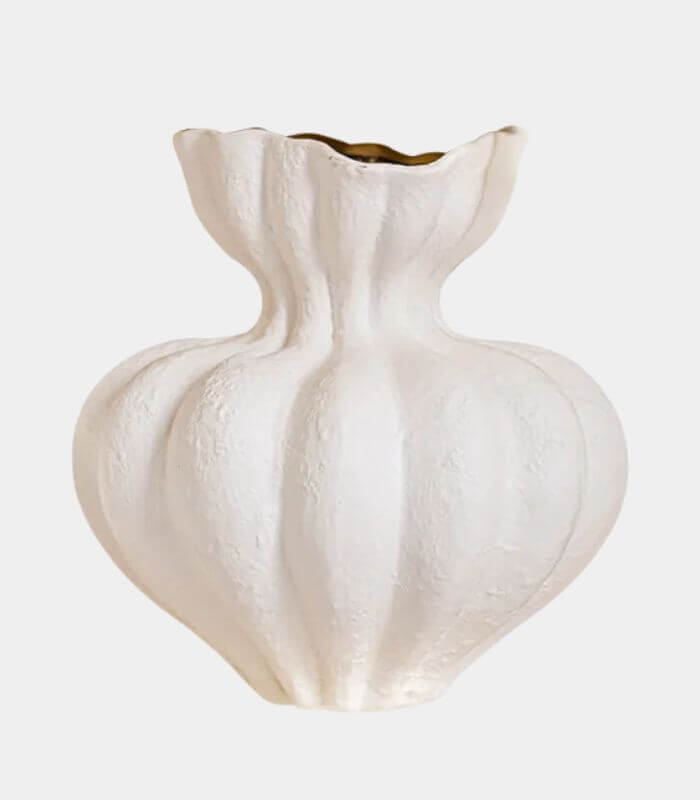 Delmara Tabletop Vase Textured White & Gold Ceramic 23 cm