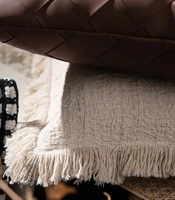 Rustic Elegance Woven Linen Cushion Cover with Fringe Trim 45x45cm
