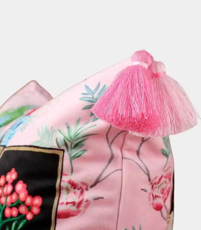 Velvet Cushion Cover with Whimsical Monkey and Fauna Print