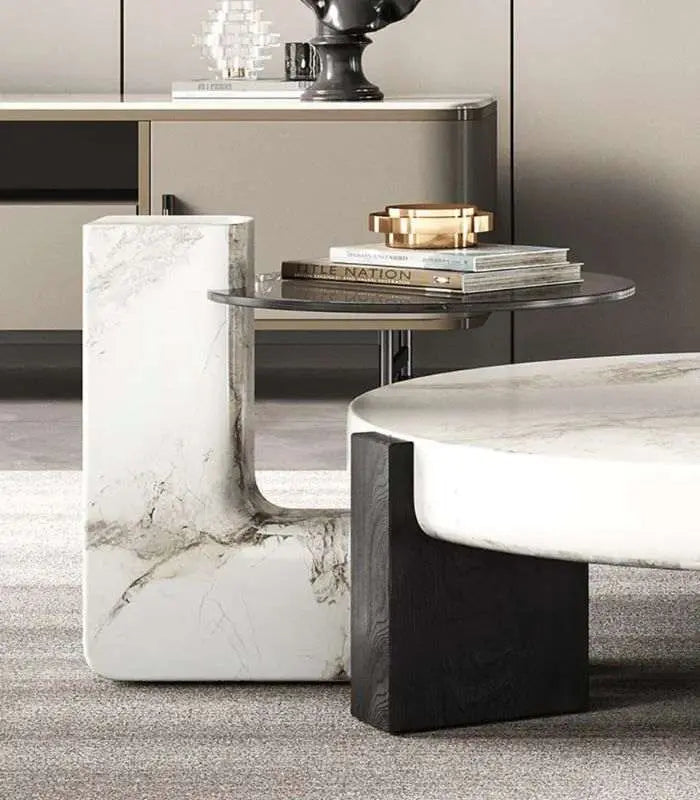 Marble & Glass Side Table 44 cm