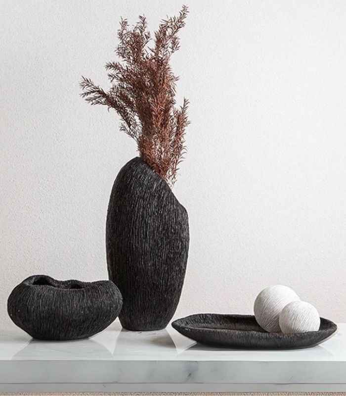 Coral Texture Decorative Resin Bowl - Black, 23 cm