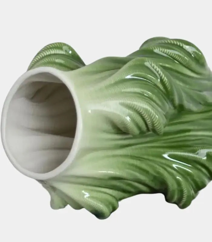 Verdure Élan Ceramic Tabletop Vase – Botanical Relief Design Green 18 cm