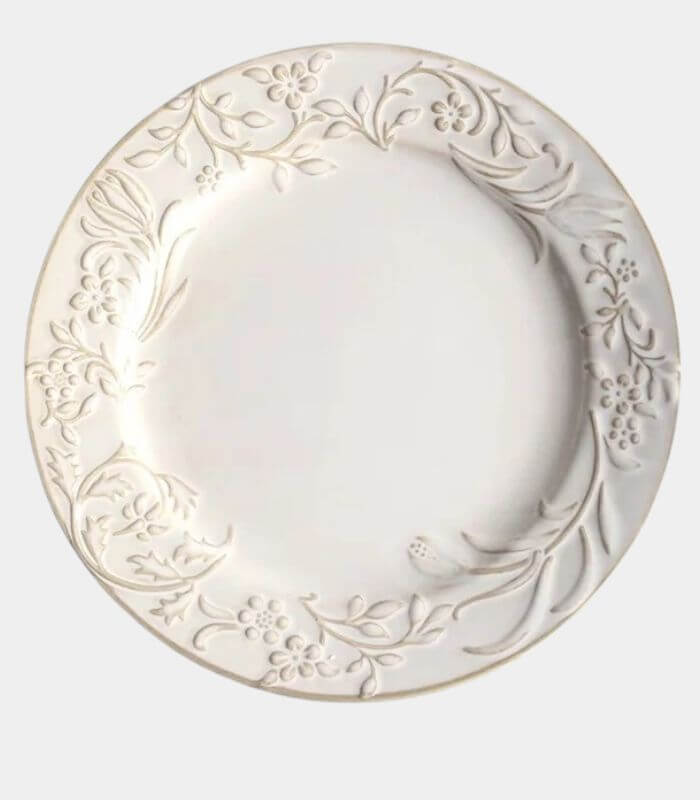 Embossed Ceramic Floral Dinner & Dessert Plate – Elegant White Glazed Stoneware (25cm & 20cm)