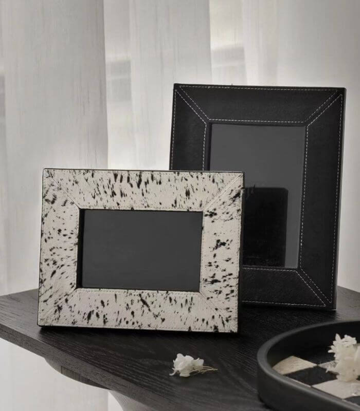 Manège Frame Photo Frame - Artisan Collection Leather & Wood White & Black