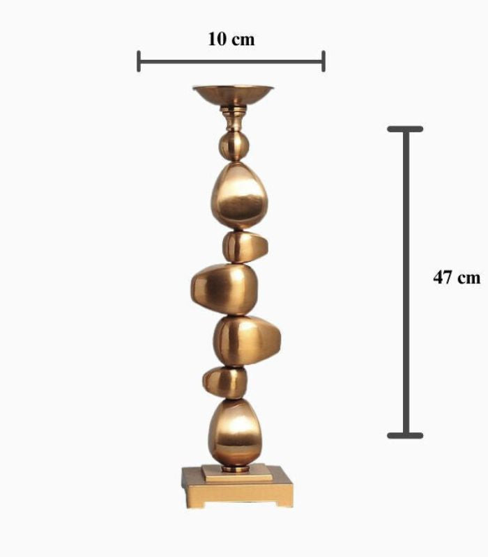 Sculptural Gold-Tone Pillar Candle Holders - Organic Pebble-Inspired Shape