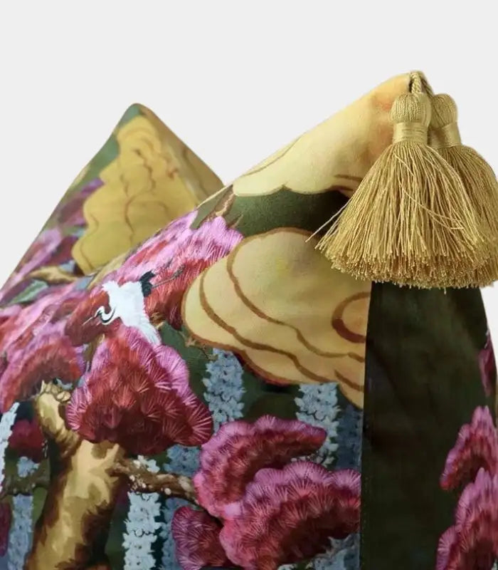 East Asian Garden Tasseled Decorative Cushion Cover - Velvet