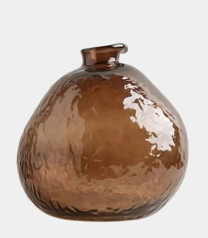 Amber Brown Glass Vase – Hammered Texture Spherical Design 22 cm