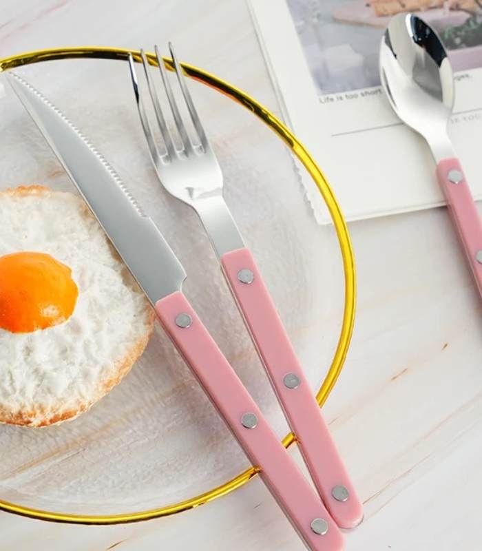 24 Pcs Set Pink European-Inspired Cutlery Set 18/10 Stainless Steel