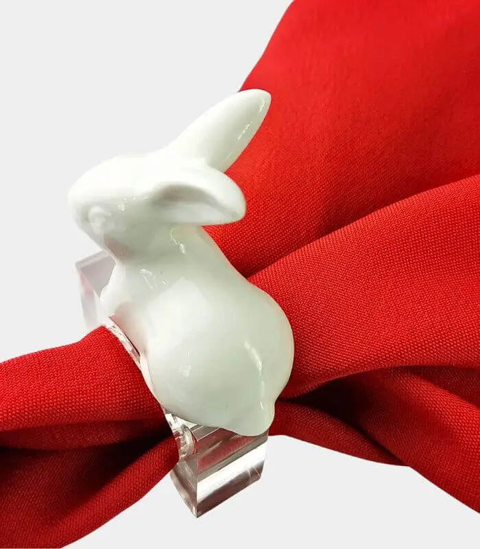 Set of 4 Napkin Rings Bunny White Ceramic Napkin Holders Acrylic