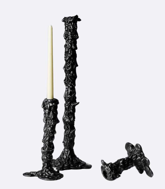 Candlestick Candle Holder Drip Resin Black