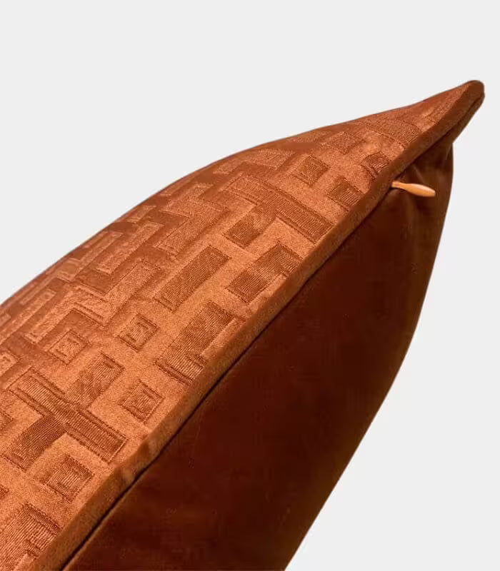 Geometric Cushion Cover Fernwood Jacquard Velvet Woven 45x45 cm Copper