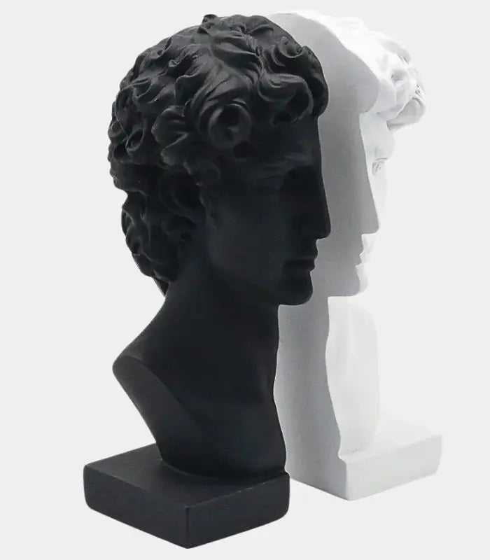 Set of 2 Dorian Black & White Resin Bust Bookends – Classical Michelangelo-Inspired Head 24.5 cm