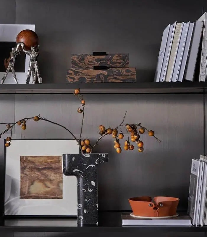 Artisan Marbled Wood Storage Box Set - Handcrafted Decorative Boxes with Metal Handles