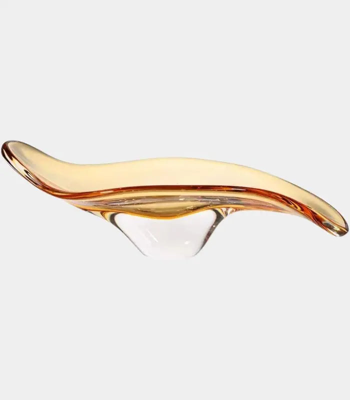Solara Handblown Glass Fruit Bowl – Organic Wave Design Warm Amber Gold