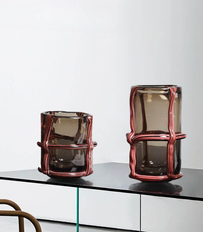 Artisan Hand Blown Glass Vases - Sculptural Elegance Red and Black