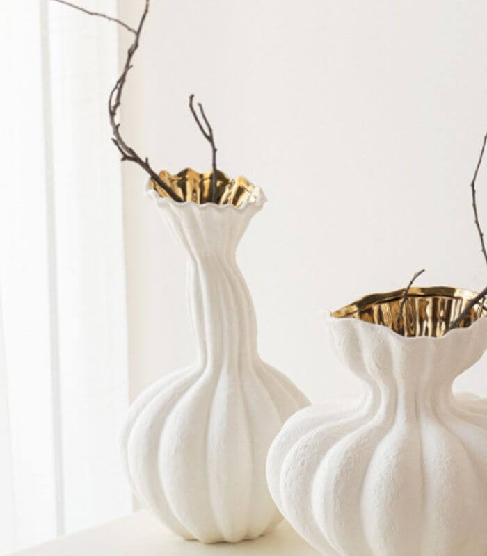 Celeste Sculptural Ceramic Vase – White & Gold Accent (30.5 cm / 12 in)