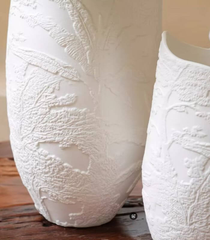 Ceramic Vase Embossed Tropical Palm 26 cm