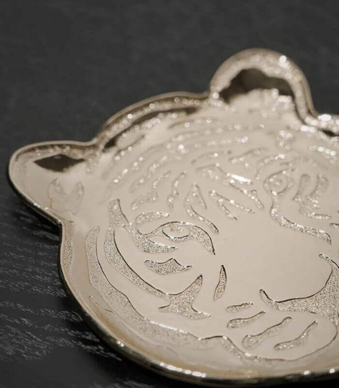 Tiger Embossed Metal Jewelry Tray - Elegant Decorative Catchall Dish