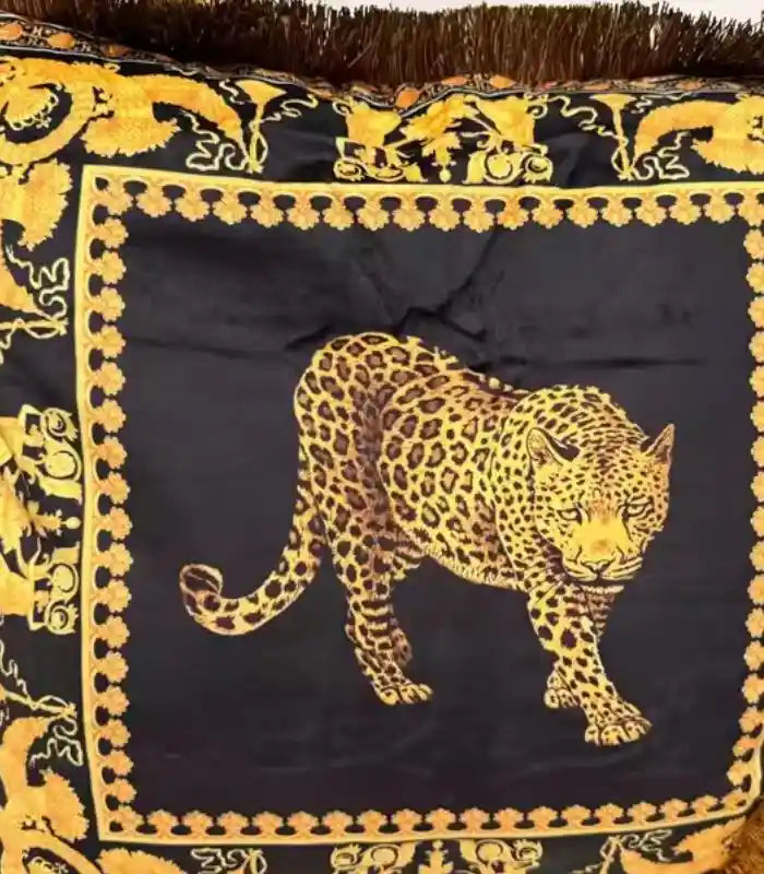 Marcella Velvet Cushion Cover – Leopard Print with Fringe Trim 45 cm (18 in)