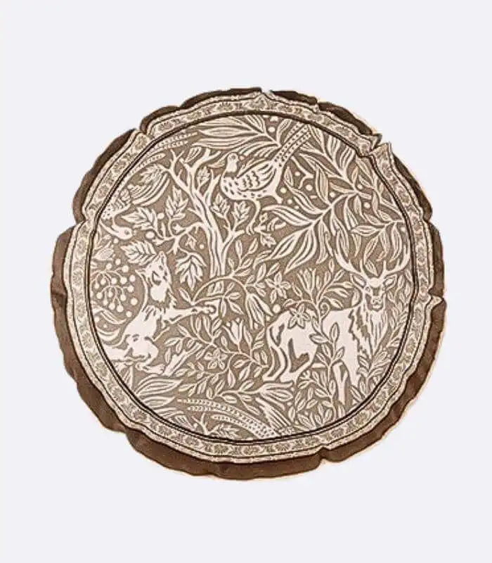 Velvet Forest Motif Decorative Cushion - 3 Styles Velvet Brown & Cream