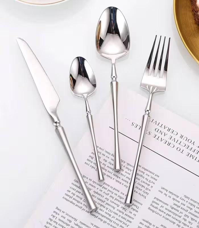 24 Pcs Cutlery Set Classic Stainless Steel Art Deco Silver
