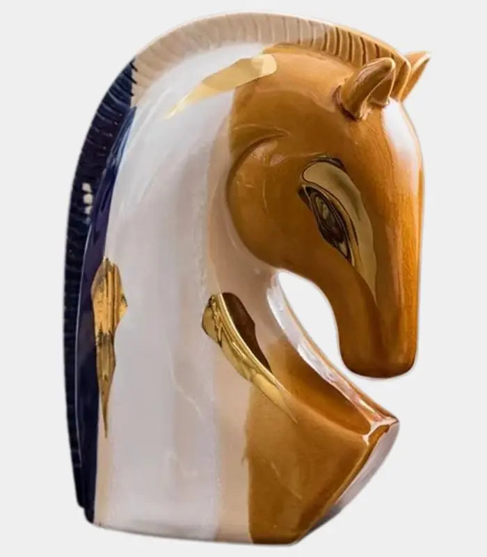 Elegant Porcelain Horse Bust Sculpture with Crackle Glaze – 27 cm