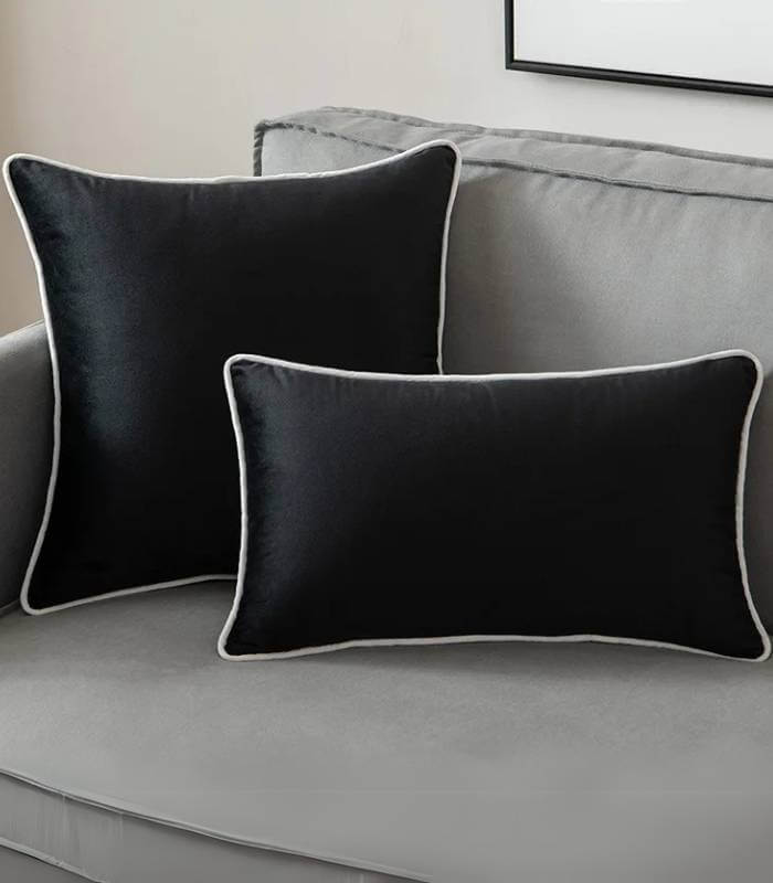 Camillo Cushion Cover Black and White Velvet with Pipping