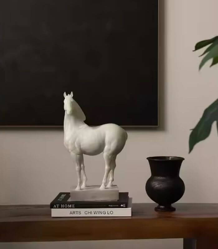 Artisan White Resin Horse Sculpture – Handcrafted Equestrian Statement Piece