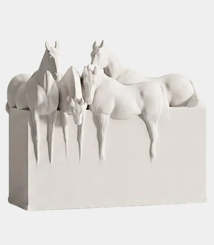 Ivory Equine Herd Decorative Sculpture – Resin Decorative Object 29cm / 11.4"