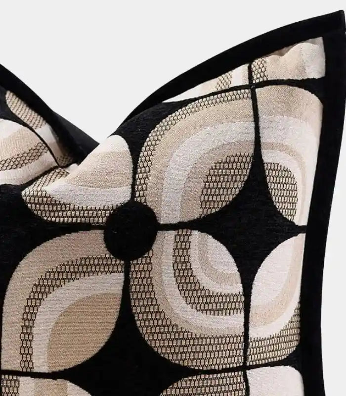 Modern Geometric Woven Cushion Cover - Black and Beige