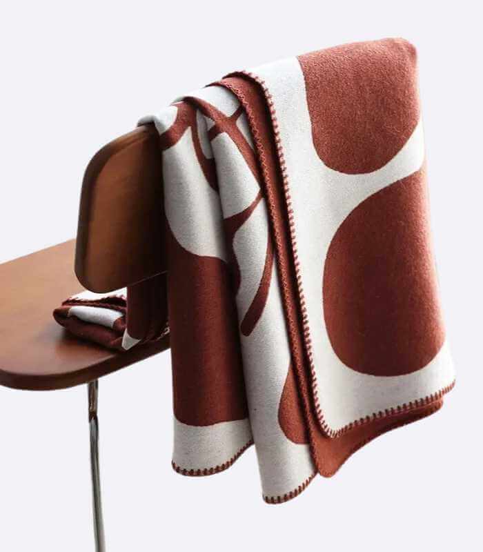 Abstract Leaf Pattern Throw Blanket Bohemian Throw Blanket Knitted  130x180 cm Red & White