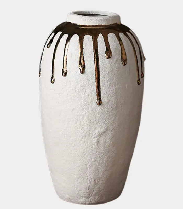 Aureate Ceramic Vase – Handcrafted Golden Drip Design