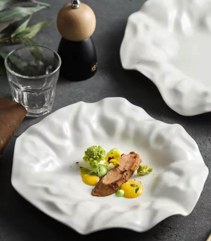 White Ceramic Dining Plate Textured