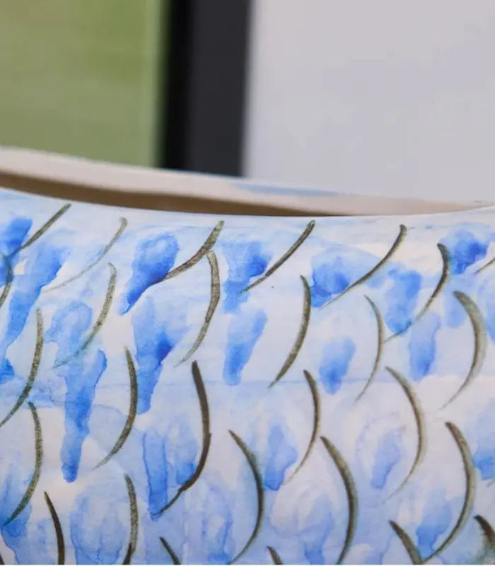 Artisan Fish Ceramic Planter/Vase – Handpainted Blue Scale Design