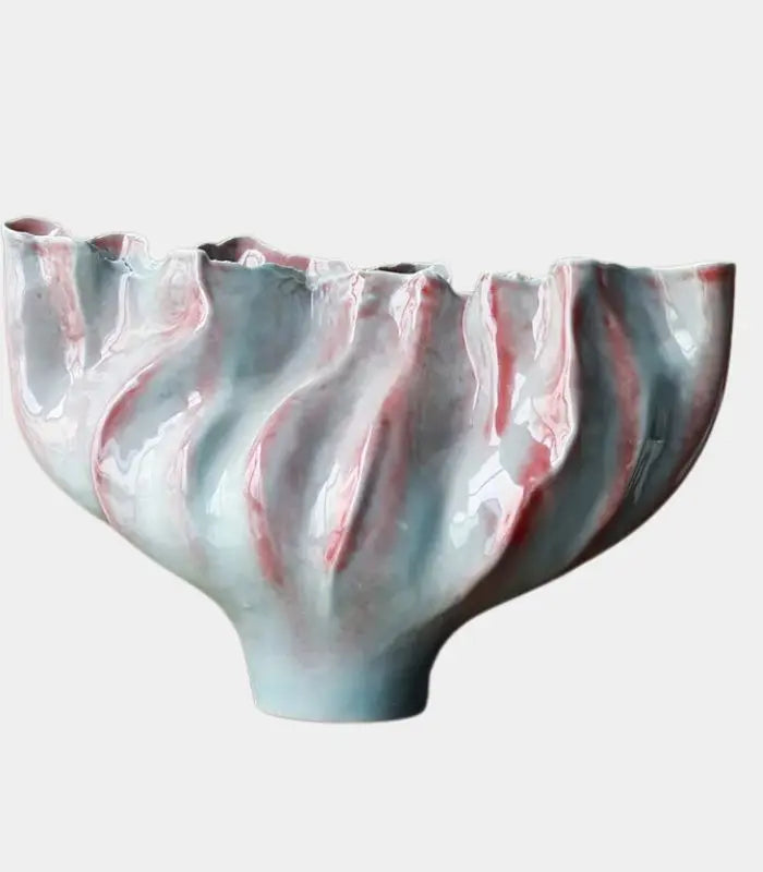 Celestine Aqua Porcelain Vase – Sculptural Wave Design with Coral Accents 36 cm (14.17 in)