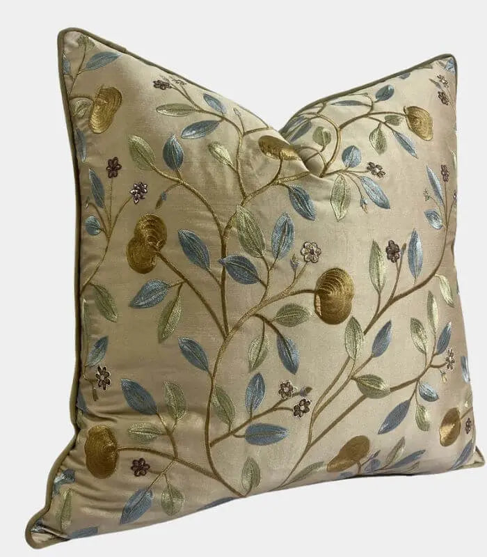 Embroidered Botanical Cushion Cover – Satin Finish 45x45 cm